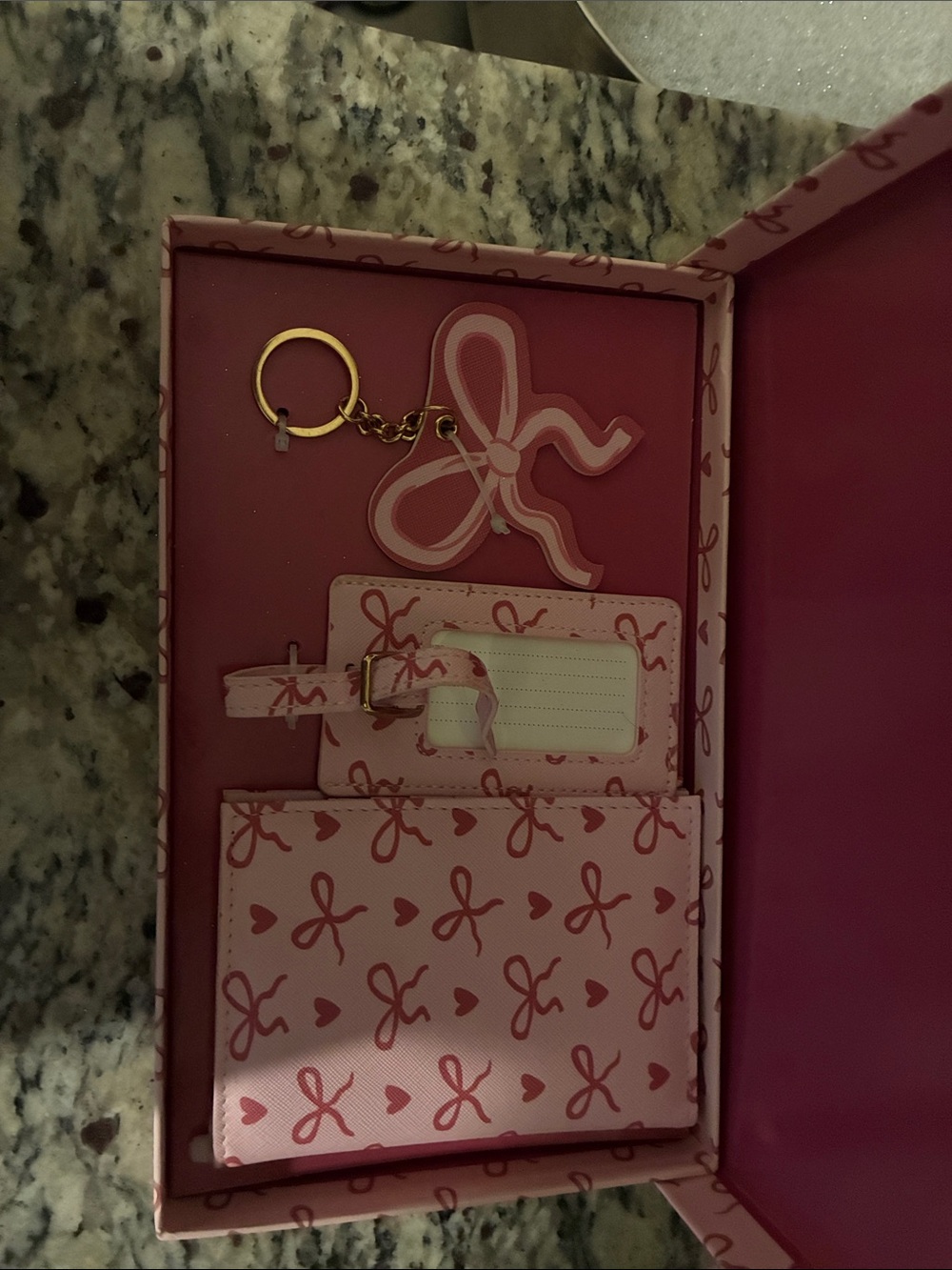 Dabney Lee Pink Bow & Heart Card Holder, Luggage Tag and Keychain Set